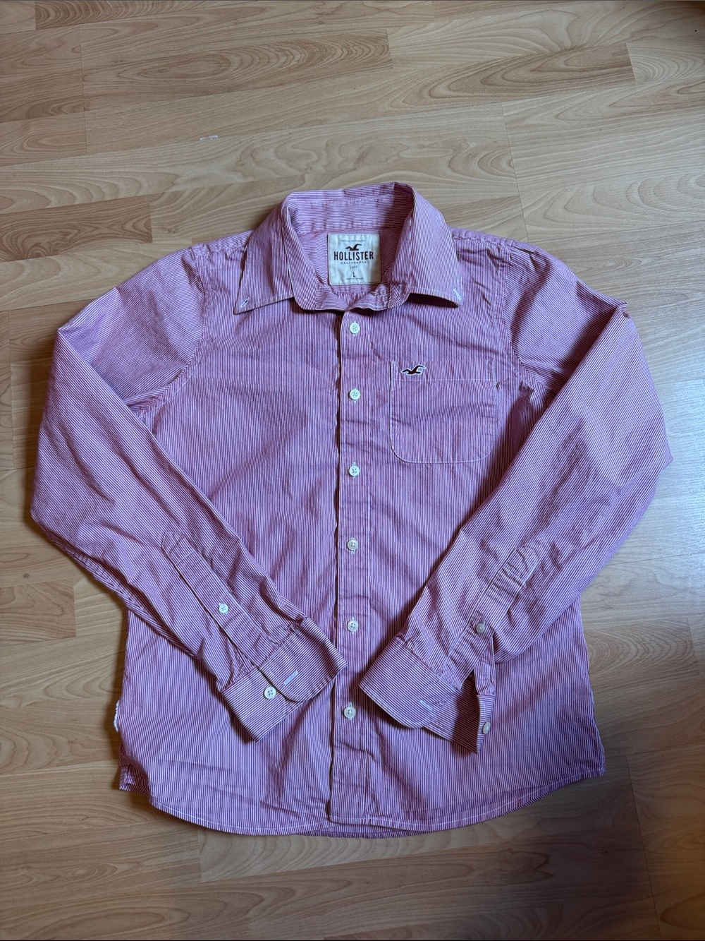 Hollister Men's Rose-Pink Long Sleeve Button-Down Shirt
